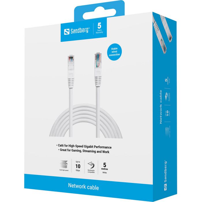 Sandberg Cable de Red UTP Cat6 5m para Ethernet Gigabit LAN Router Switch