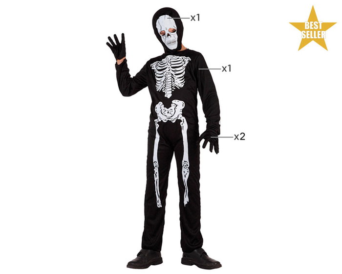 Disfraz Esqueleto Niño Halloween - Capucha, Mono y Guantes - Talla 5-6 Años - Poliéster Negro Disfraz Esqueleto Niño Halloween - Capucha, Mono y Guantes - Talla 5-6 Años - Poliéster Negro