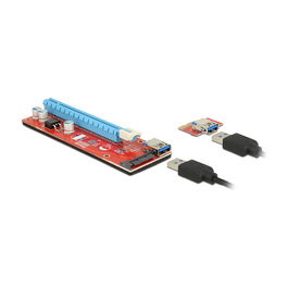 DeLOCK PCI Express Riser Card 41423, PCIe x1 a x16 con Cable USB de 60 cm y 2 Puertos USB 3.2 Gen 1 - Interno, SATA