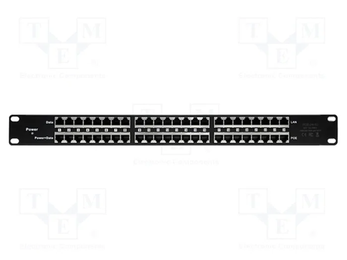 Qoltec Patch panel RACK 24 puertos Inyector PoE pasivo 48V negro