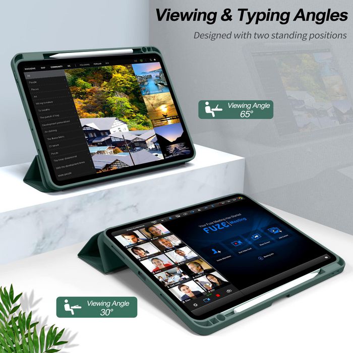 eSTUFF Estuche Miami para iPad Pro 12.9 2022/2021 de cuero PU verde oscuro. Compartimento para lápiz, auto encendido/apagado y 2 modos de soporte.