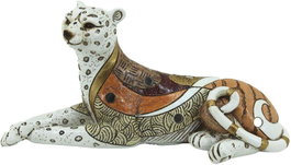 DKD Home Decor Figura de Leopardo en Resina Blanco y Naranja