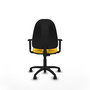 Silla de oficina Algarra con mecanismo Contacto permanente básico tapizada con Similpiel color Amarillo. Equipada con Base poliamida negra, Brazos 1D y Ruedas de nailon 50 mm