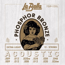 Juego de Cuerdas para Guitarra Acústica La Bella Phosphor 12 Cuerdas Extra Light 09-48
