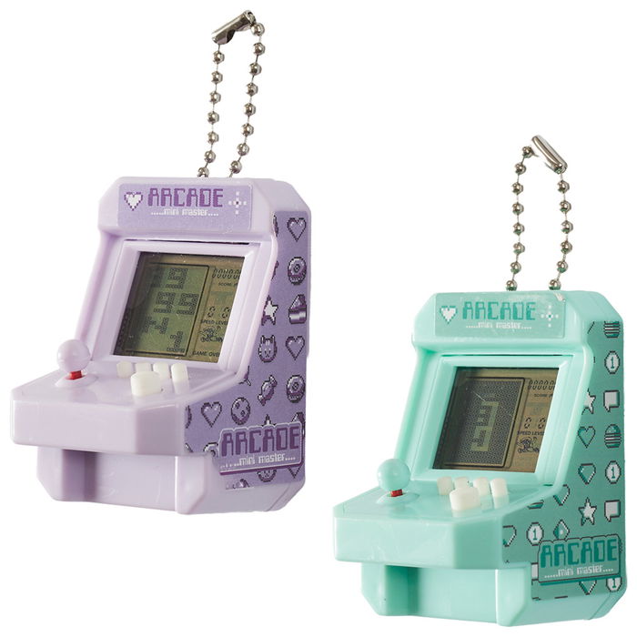 Mister Gadget Llavero 26 Juegos Arcade Lila, Verde Plástico Con 26 Juegos Incluye Pilas AG13 LRR44 4x4 cm h.6 cm