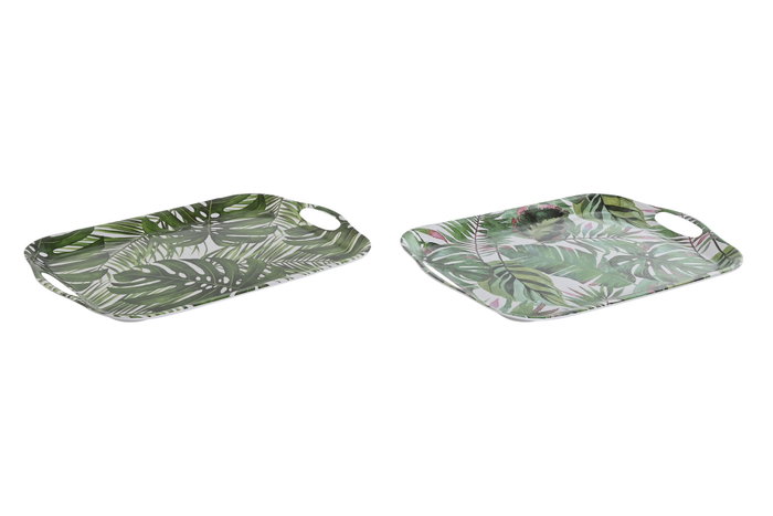DKD Home Decor Bandeja de Melamina Hojas Verde y Blanco 40,5x29x2,5 cm