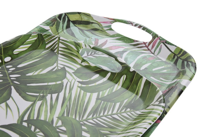 DKD Home Decor Bandeja de Melamina Hojas Verde y Blanco 40,5x29x2,5 cm