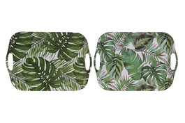 DKD Home Decor Bandeja de Melamina Hojas Verde y Blanco 40,5x29x2,5 cm