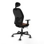 Silla de oficina Jorquera con mecanismo Sincro tapizada con Tela color Marrón oscuro y malla color Negro. Equipada con lumbar 1D, Brazos 1D, Cabecero Fijo y Ruedas 65 mm parqué