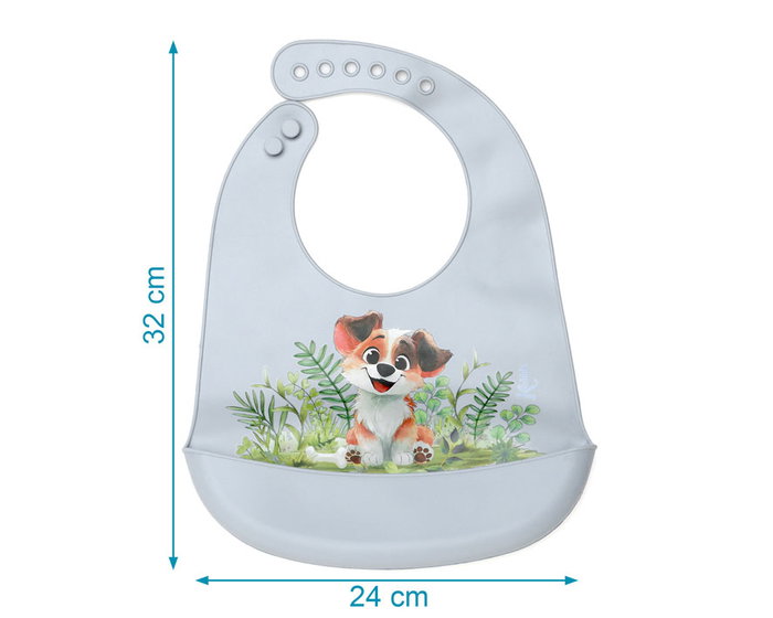 KioKids Babero de Silicona Impermeable Ajustable para Bebé +4 Meses - Motivo Perrito Azul, Lovely Friends