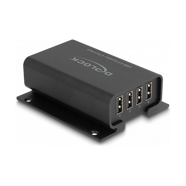 Delock Concentrador USB 2.0 4 Puertos Aislador 5 kV para Datos, Tipo A y B, Negro, Metal, para 0 - 40 °C Delock Concentrador USB 2.0 4 Puertos Aislador 5 kV para Datos, Tipo A y B, Negro, Metal, para 0 - 40 °C