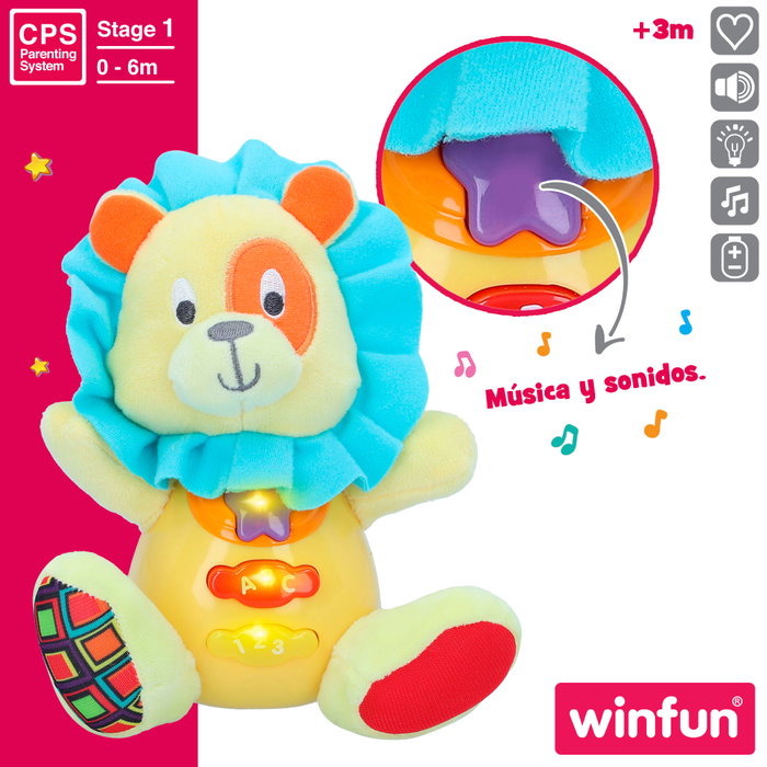 Winfun Peluche león César con luz y sonido en español