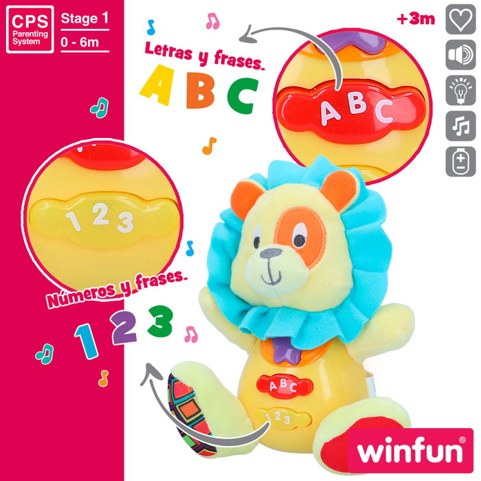Winfun Peluche león César con luz y sonido en español