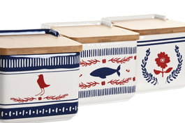 DKD Home Decor Salero Mediterraneo Azul Rojo Dolomita y Bambu 12.5 x 11.5 x 12.5 cm (6 Unidades)