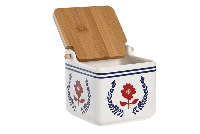 DKD Home Decor Salero Mediterraneo Azul Rojo Dolomita y Bambu 12.5 x 11.5 x 12.5 cm (6 Unidades)