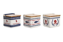DKD Home Decor Salero de Dolomita Blue Red Bird, 750ml, Surtido de 3