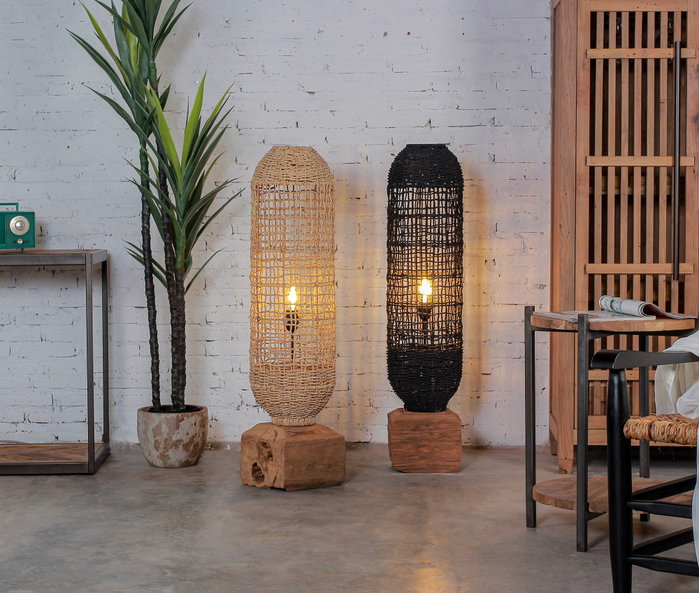 DKD Home Decor Lamps 2c 24 Lámpara de Pie Balines Teca y Fibra Natural 25 x 108 x 25 cm DKD Home Decor Lamps 2c 24 Lámpara de Pie Balines Teca y Fibra Natural 25 x 108 x 25 cm