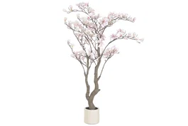 DKD Home Decor Árbol de Magnolio Blanco y Rosa en PE y Cemento