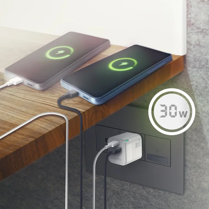 Aisens Cargador GaN 30W con USB-C y USB-A, Blanco Aisens Cargador GaN 30W con USB-C y USB-A, Blanco