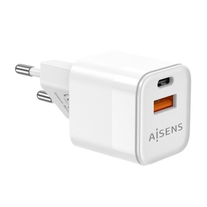 Aisens Cargador GaN 30W con USB-C PD3.0 y USB-A QC3.0, Blanco