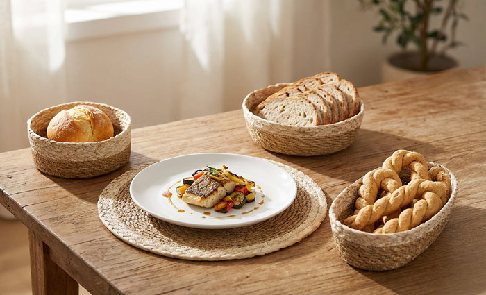Inde Cesta de Seagrass Redon Bicolor, Cesta o Bandeja Decorativa 20x7 cm, Tejido Natural Privilege (24 Unidades)