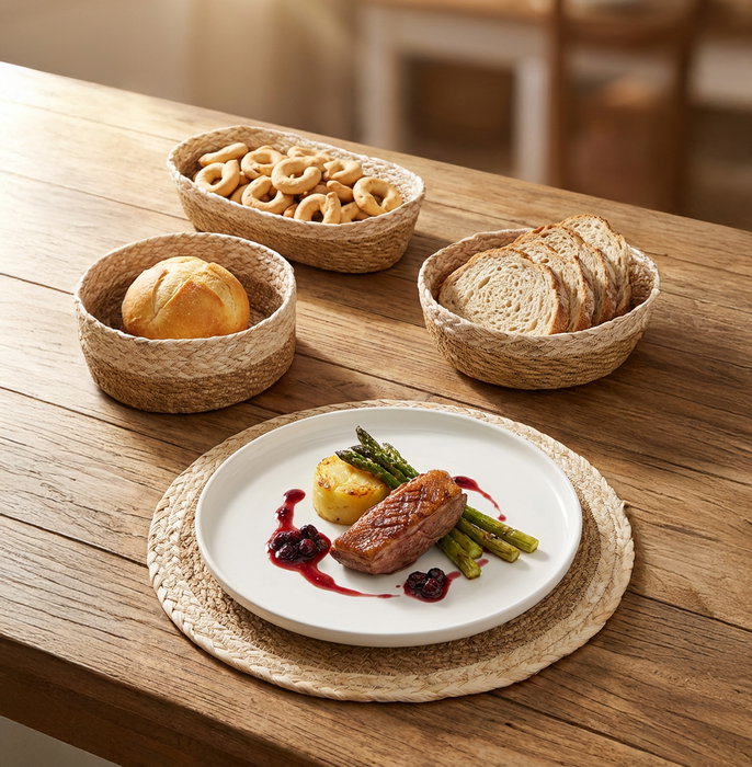 Inde Cesta de Seagrass Redon Bicolor, Cesta o Bandeja Decorativa 20x7 cm, Tejido Natural Privilege (24 Unidades)