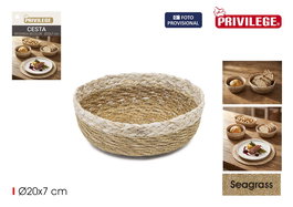 Inde Cesta de Seagrass Redon Bicolor, Cesta o Bandeja Decorativa 20x7 cm, Tejido Natural Privilege (24 Unidades)