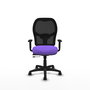 Silla de oficina Alocén con mecanismo Sincro/Traslack tapizada con Tela color Lila y malla color Negro. Equipada con lumbar 1D, Brazos 1D y Ruedas de nailon 50 mm