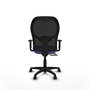 Silla de oficina Alocén con mecanismo Sincro/Traslack tapizada con Tela color Lila y malla color Negro. Equipada con lumbar 1D, Brazos 1D y Ruedas de nailon 50 mm
