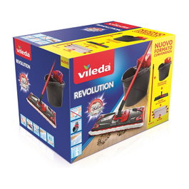 Vileda Revolution Box 158575, Conjunto de mopa y cubo de microfibra con escurridor, Negro, Rojo y Blanco