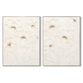 DKD Home Decor Cuadro Lienzo MDF Flores Surtido de 2 Piezas 92x4,5x122 cm