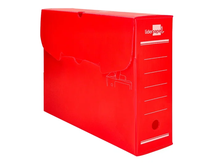 Liderpapel Caja archivo definitivo plastico lomo 100 mm rojo 360x100x260 mm