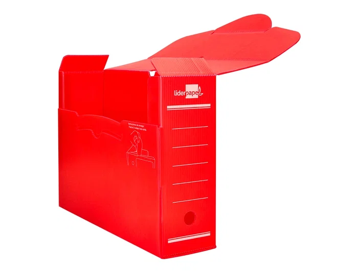 Liderpapel Caja archivo definitivo plastico lomo 100 mm rojo 360x100x260 mm