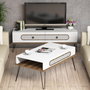 Ekol White Mueble de Salón con Mesa de Centro y TV Estilo Chevron Blanco 145cm Elegante Duradero Melamina Patas Metal