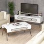 Ekol White Mueble de Salón con Mesa de Centro y TV Estilo Chevron Blanco 145cm Elegante Duradero Melamina Patas Metal