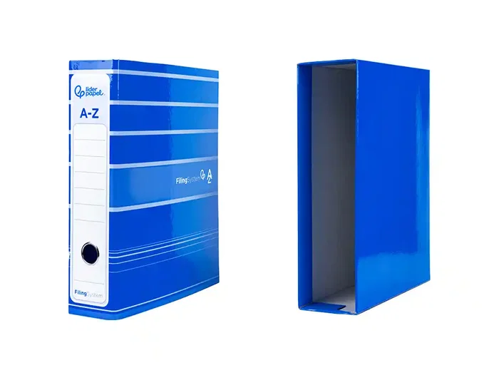 Liderpapel Archivador de Palanca A4 Filing System Forrado Azul Lomo 80mm con Caja y Compresor Metálico