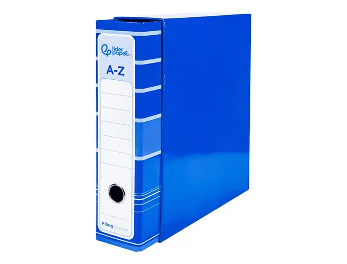 Liderpapel Archivador de Palanca A4 Filing System Forrado Azul Lomo 80mm con Caja y Compresor Metálico