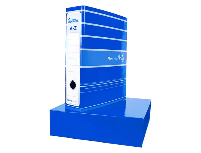 Liderpapel Archivador de Palanca A4 Filing System Forrado Azul Lomo 80mm con Caja y Compresor Metálico