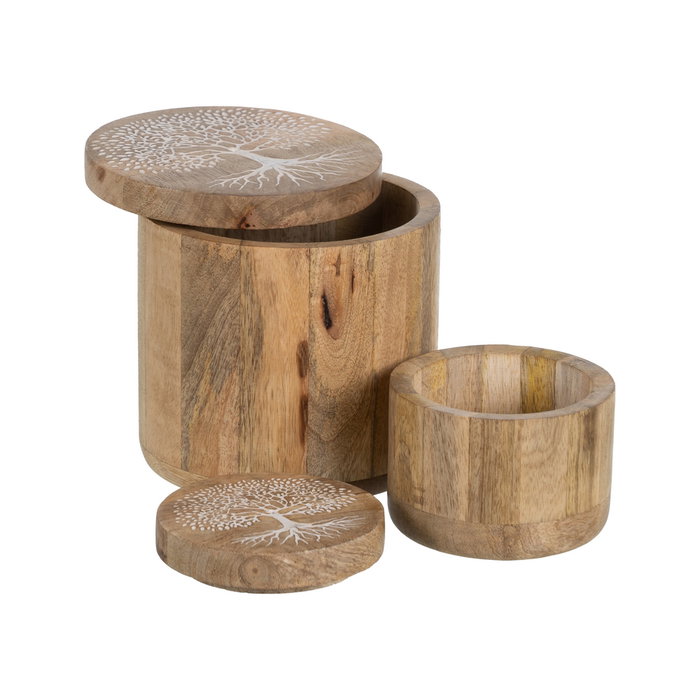 S/2 Tarro Blanco-Natural Madera de Mango 15 X 15 X 15 cm S/2 Tarro Blanco-Natural Madera de Mango 15 X 15 X 15 cm