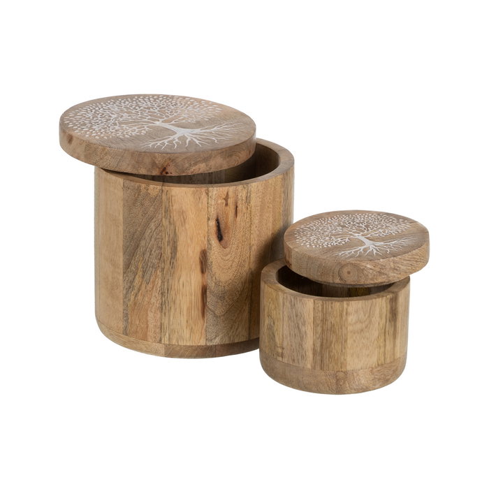 S/2 Tarro Blanco-Natural Madera de Mango 15 X 15 X 15 cm S/2 Tarro Blanco-Natural Madera de Mango 15 X 15 X 15 cm