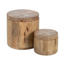 S/2 Tarro Blanco-Natural Madera de Mango 15 X 15 X 15 cm