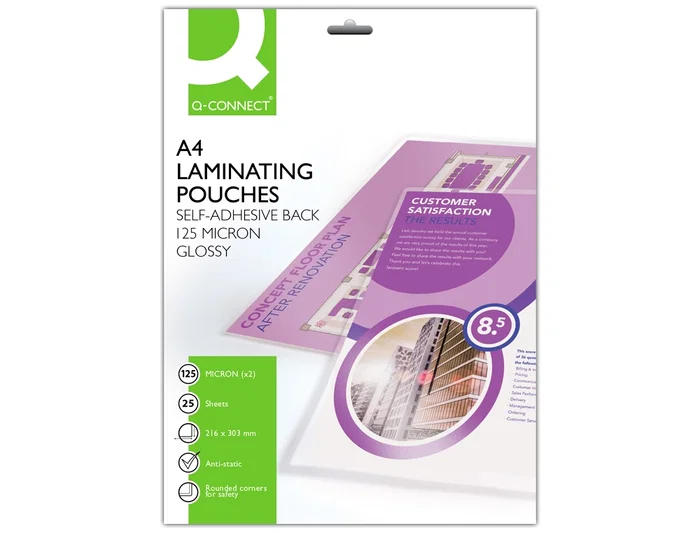 Q-connect Bolsa de plastificar 303x216 mm 125 mc DIN A4 Autoadhesivas Caja 25 Unidades