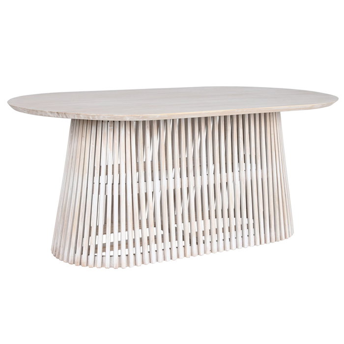 DKD Home Decor Mesa de Comedor Ovalada de Mindi Decapé Blanco