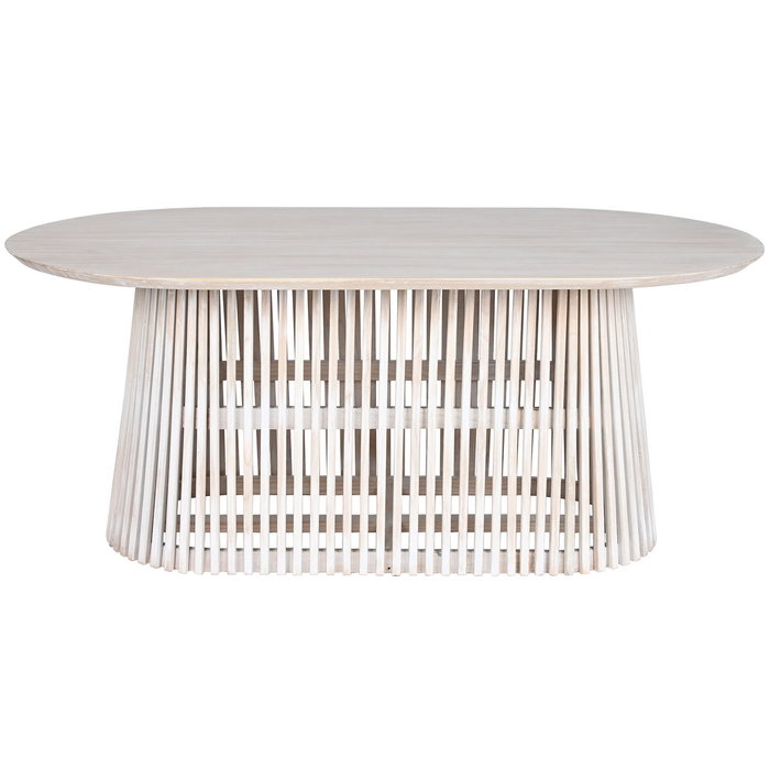 DKD Home Decor Mesa de Comedor Ovalada de Mindi Decapé Blanco