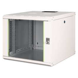 Digitus Bastidor de Pared Unique 9HE, 509x600x600mm, 9U 100kg, Gris, Paneles Laterales y Puerta de Cristal, Acero, Refrigeración Activa, IP20