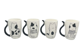 DKD Home Decor Mug Scandi Negro Blanco Porcelana New Bone Gatos 8.2 x 12 x 11 cm (12 Unidades)