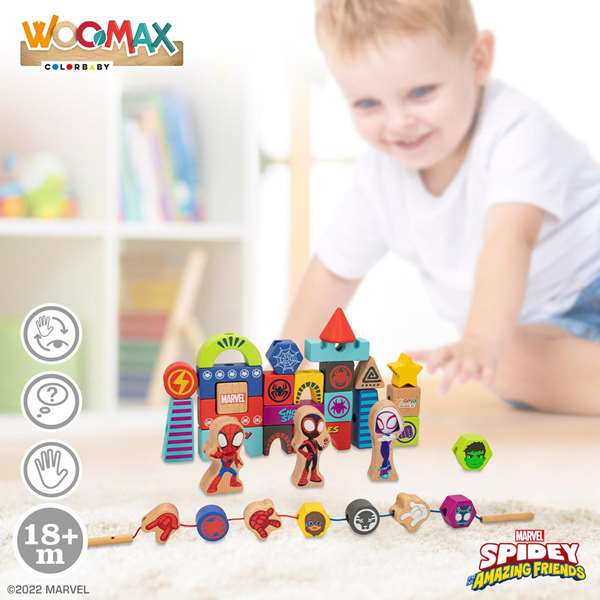 Color Baby Juego de construcción de madera Spidey Amazing Friends & Friends con 50 piezas