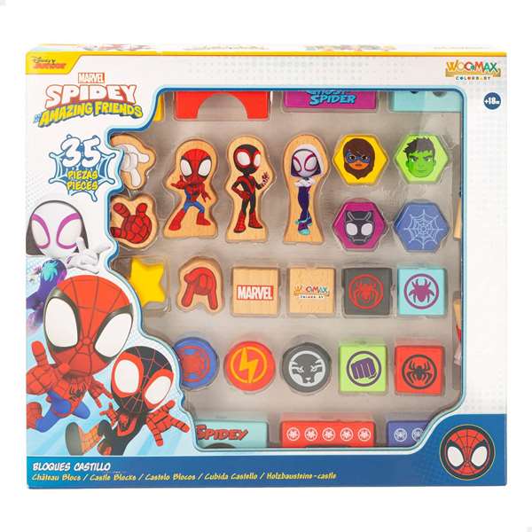 Color Baby Juego de construcción de madera Spidey Amazing Friends & Friends con 50 piezas