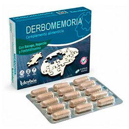 DERBOS Derbomemoria 30 Cap. con Bacopa, Huperzia y Vitaminas B para Rendimiento Intelectual y Memoria, Sin Gluten ni Lactosa