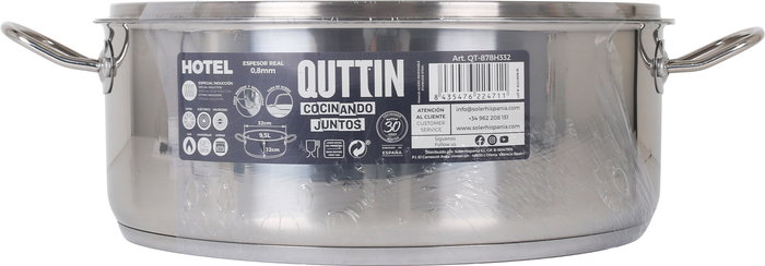 Quttin Cacerola con Tapa Acero Inoxidable 32 cm, 0.8 mm, 9.5 L (2 Unidades)